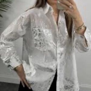 Zara White and Silver Sequin Shirt